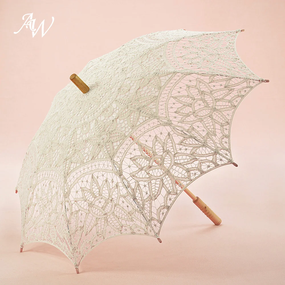 Mini Lace Embroidered Parasol Umbrella Wedding Bridal Flower Girl Photo Prop 15