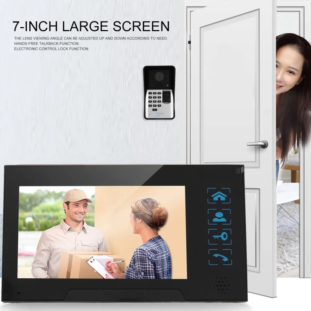 

Video Intercom 7 inch TFT LCD Monitor Video Door Phone MIC Fingerprint/Code Unlock Indoor Monitor Outdoor Camera