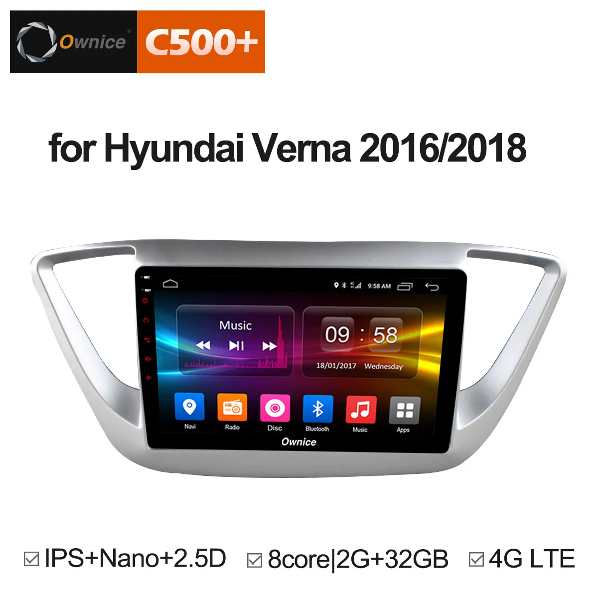 Ownice C500 + G10 Android 8 1 2.5D автомобильный DVD gps плеер для hyundai Verna 2016 ПК автомобиля