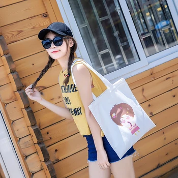 

1pcs 34*38cm 12oz Pure Cotton Canvas Eco Zipper Cartoon Shopping School Book Women Tote Bag Handbag Shoulder Folding Bags
