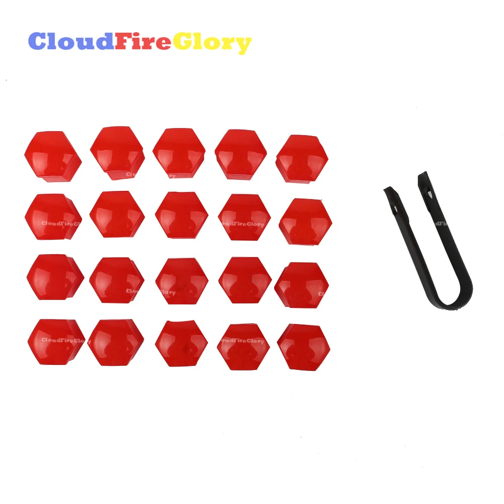

CloudFireGlory Tire Protector 19mm + Remover Tool 20x Red Plastic Car Styling Wheel Nut Protection Auto Hub Screw Bolt Head Cove