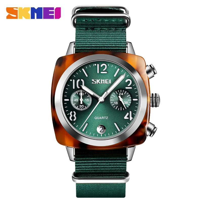 SKMEI Luxury Fashion Women Watches Men Quartz Wristwatches Waterproof Stopwatch Multi-dial Quartz Watches relogio feminino 9186 - Цвет: Silver Green