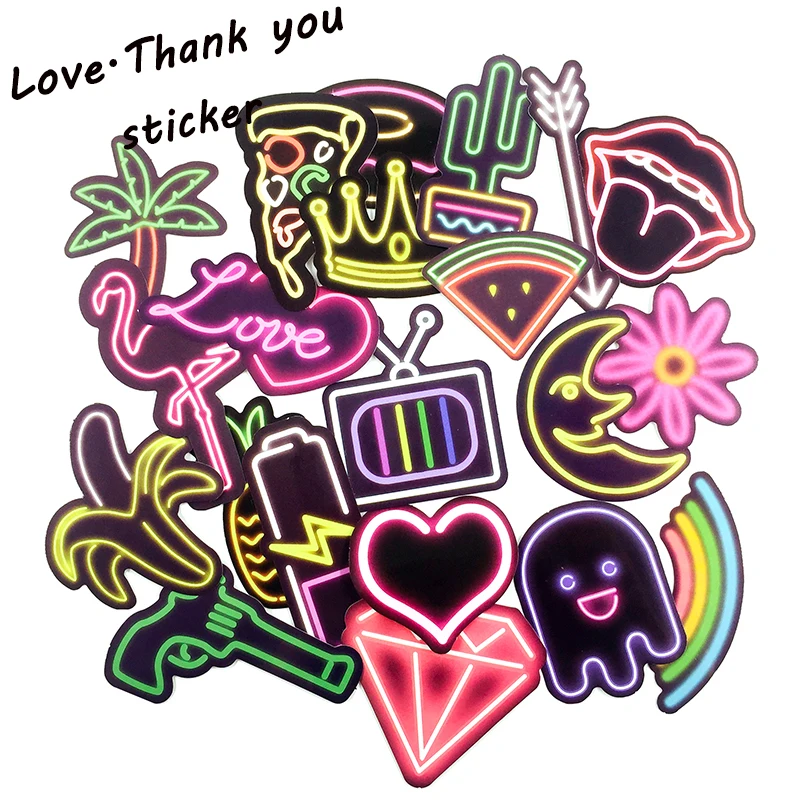 21pcs 1lot Neon Light Flamingo Laptop Stickers Waterproof Luggage Phone Decal For Skateboard Toy Sticker For