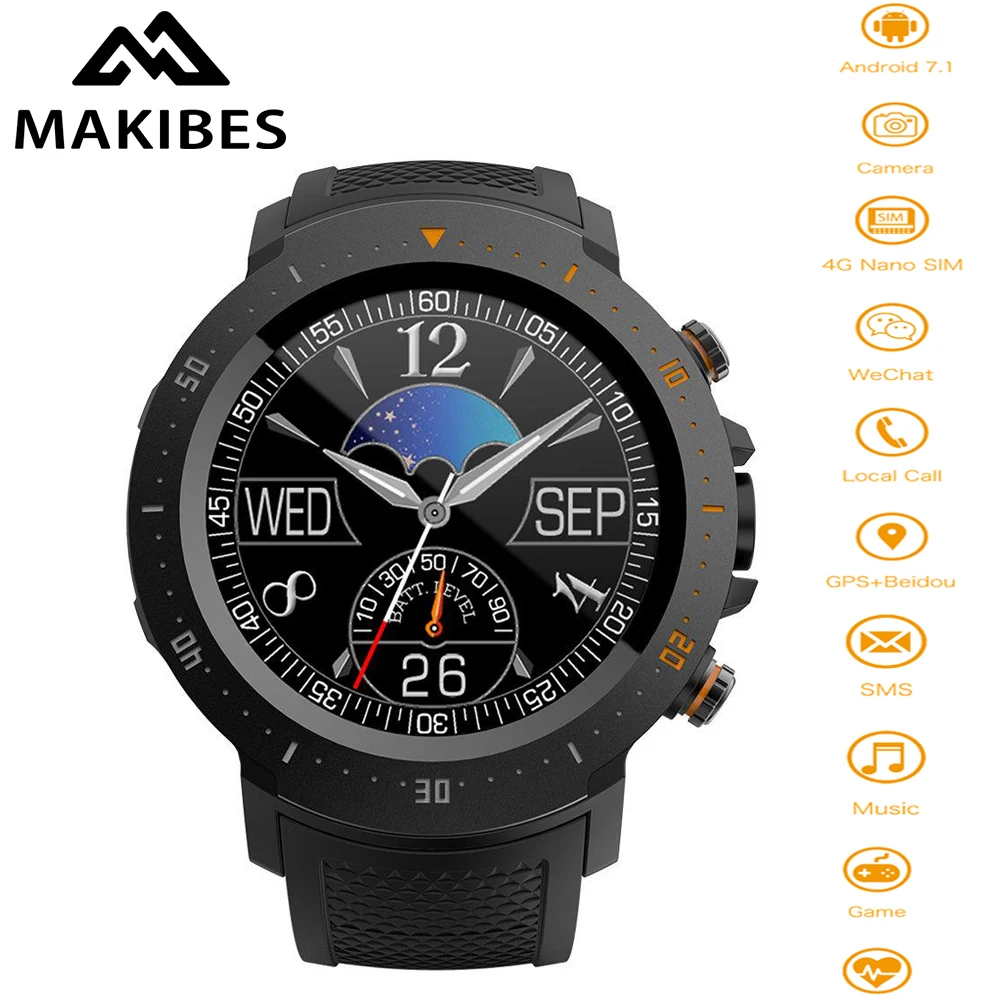

Makibes A4 WiFi 4G Nano SIM 1G RAM 16G ROM Smartwatch Phone Android 7.1 Call SMS Reminder 1.39" IP67 Heart Rate GPS Sport Watch