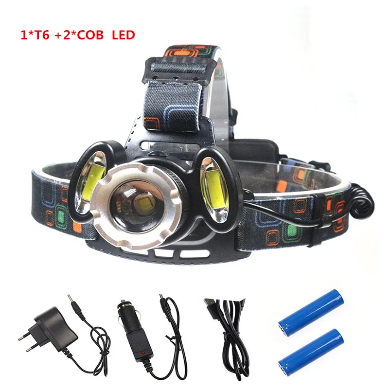 3X T6 + 2 * COB Light zoom Headlight Head Lamp Water Proof Hunting Flashlight Torch 18650 battery charger |