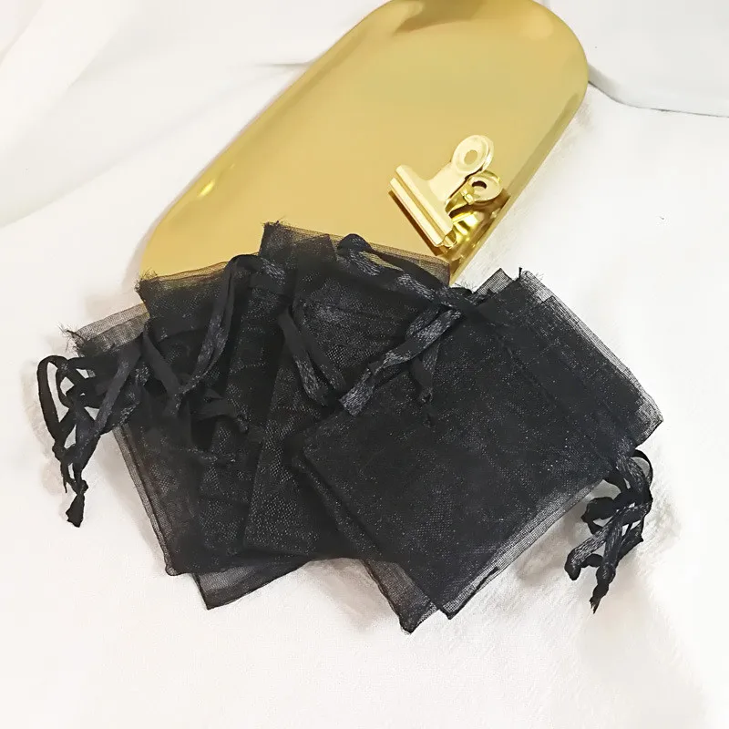 50 шт./лот 7x9 9x12 10x15 13x18 см черные сумки из органзы для упаковки ювелирных изделий