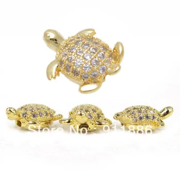 

Mixed Colors Micro Pave White Cubic Zirconia Tortoise Metal Spacers Bead For Bracelet Jewelry Making Animal Accessories 10Pcs