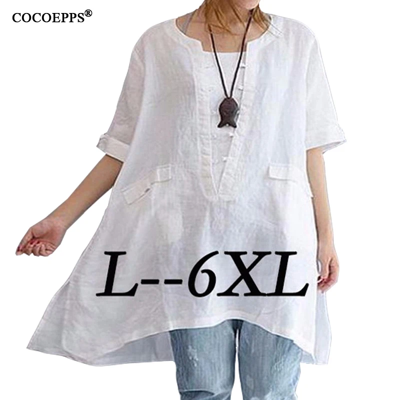 

2018 Spring Ladies Plus size Long tops Casual Big Large Size Women T-Shirt Half Sleeve Solid Women Clothing Loose 6XL White Tops
