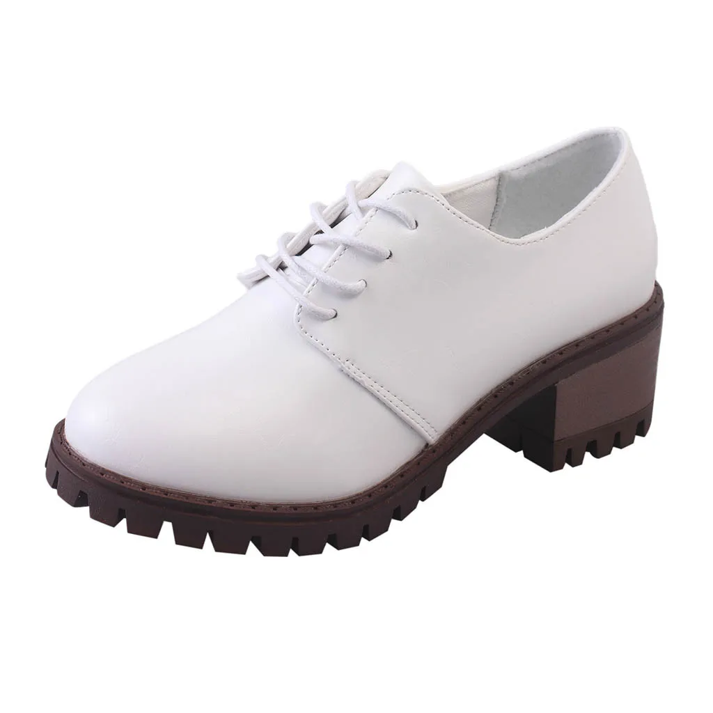 

MUQGEW 2019 Solid British style Women Ladies Fashion Lace Up Round Toe Casual Loafer Leather Single Shoes #1225