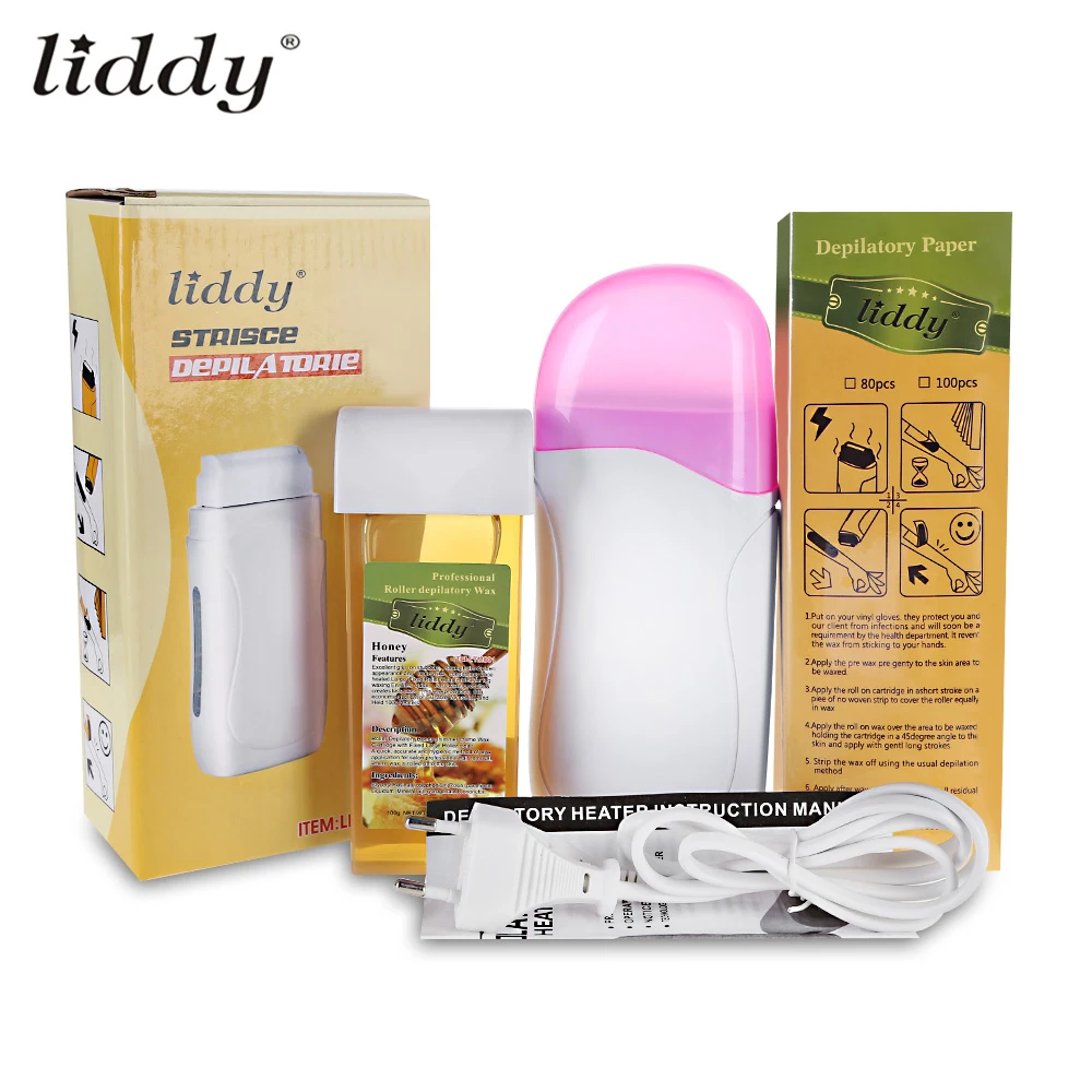 LIDDY 3 in 1 Depilatory Hair Removal Wax Epilator Machine Set 40W Depilatory Heater Depilatory Wax 100pcs Paper Strip