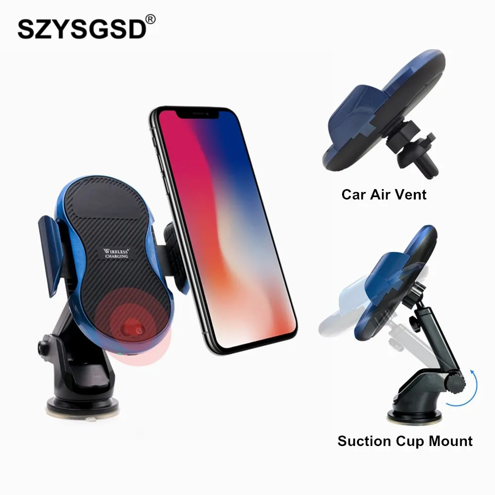 

SZYSGSD Qi Wireless Car Charger for iPhone XS Max 8 Samsung S9 Quick Wireless Charging Charger Car Mount Mobile Phone Holder