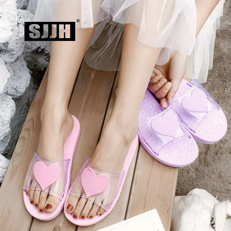 

SJJH Woman Plastic Lovers Heart Slippers Indoor Soft Comfortable Footwear Bedroom Couples Slides Bathroom Casual Shoes A1353