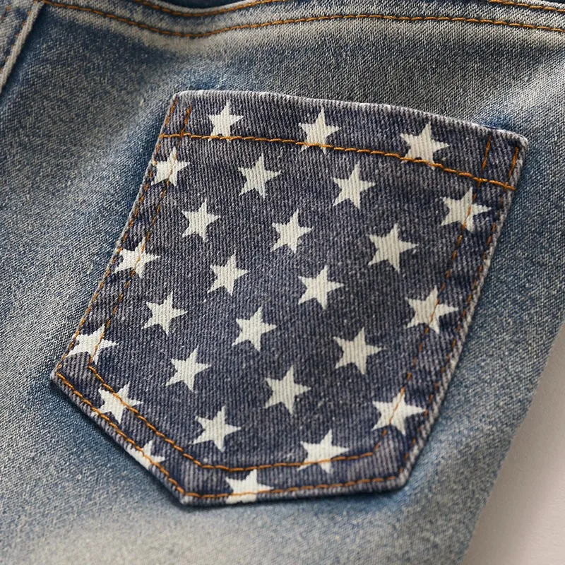 Kids Jeans Pants Children Full Length Jeans Pants Spring Autumn Star PrintedJeans with Elastic Waist For 3 to 7 years old 6