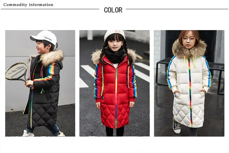 2017 New Winter Long Rainbow Down Jacket Children's Hooded Thick Coat Boys And Girls Detachable Fur Collar Coat Parka 4-8T 2017 New Winter Long Rainbow Down Jacket Children's Hooded Thick Coat Boys And Girls Detachable Fur Collar Coat Parka 4-8T