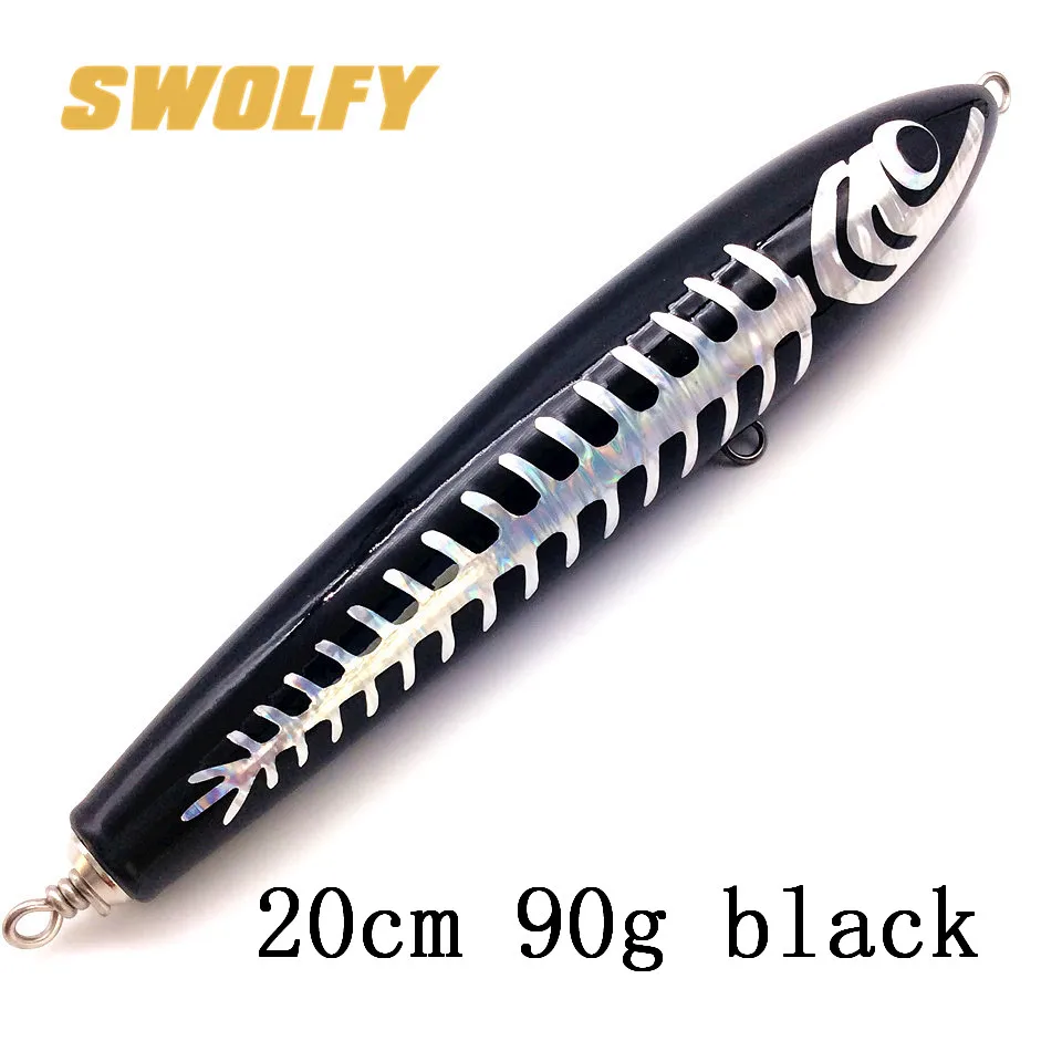 Swolfy, 1 шт., деревянная приманка, 20 см, 90 г, 22 см, 120 г, Троллинг, приманка, зеленый, темно-морской, карандаш, лодка, рыболовная искусственная приманка, океан - Цвет: 91504-20cm black 1pc