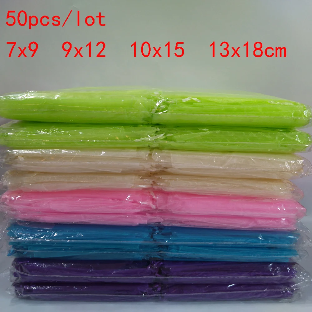 

50pcs Jewelry Bag 7x9 9X12 10x15 13x18cm Favor Wedding Party Decoration Packaging Pouch Organza Gift bags Jewelry Packaging Bags