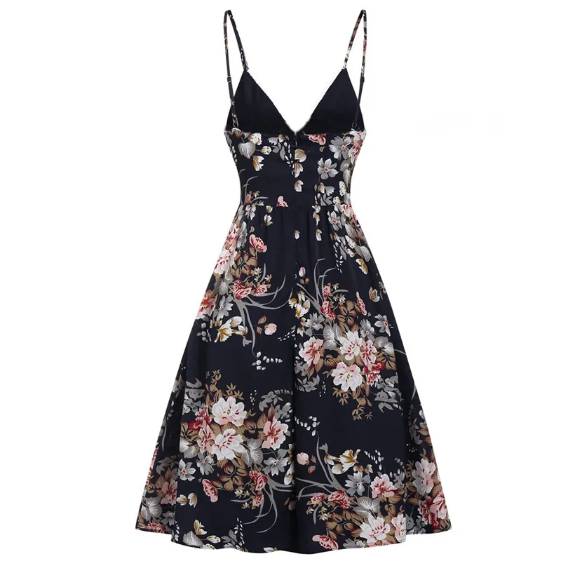 New Fashion Women Floral Printed V-Neck Sleeveless Casual Dress 2019 Summer Casual Elegant Lady Camisole Mini #E10 (3)