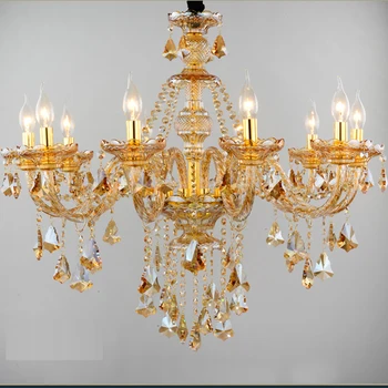 

led e14 European Amber Candle Crystal Chandelier LED Light LED Lamp For Foyer Bedroom Dinning Room Lounge Area Hotel Villa
