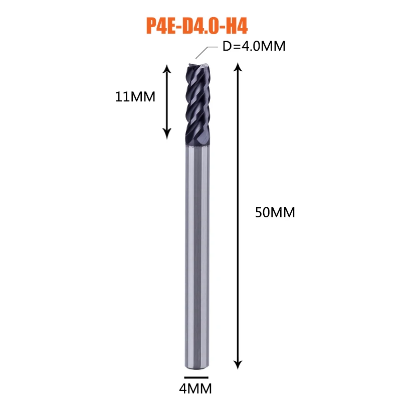 1 шт. Концевая фреза из карбида вольфрама 4 флейты d1-d12 Концевые Фрезы с ЧПУ Инструменты для обработки лица и паза hrc50 концевые фрезы с покрытием - Длина режущей кромки: 1PC-P4E-D4.0-H4