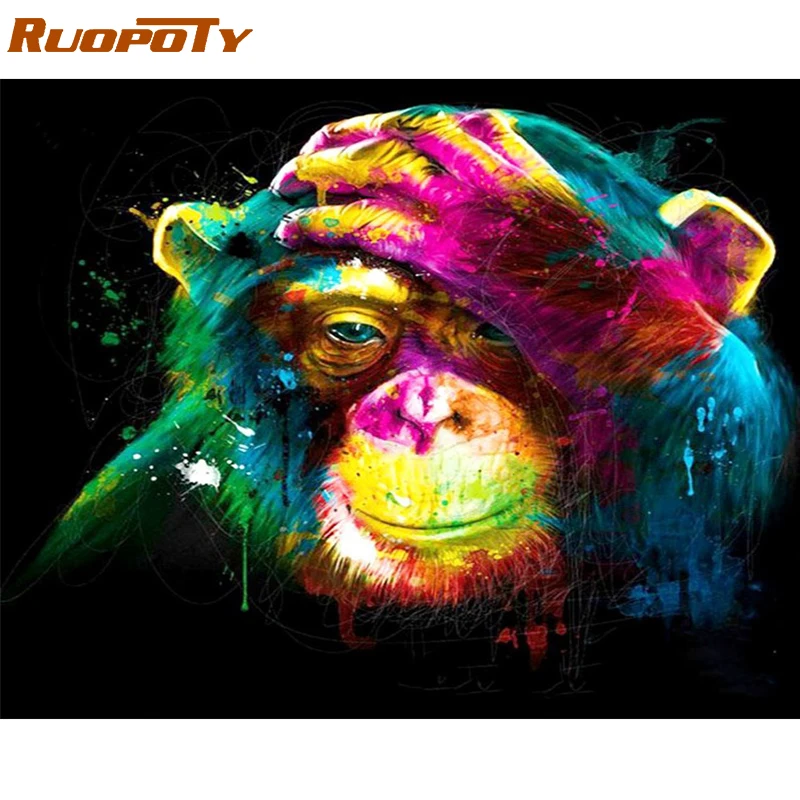 

RUOPOTY Frame Colorful Orangutan Painting By Numbers Kit Animals Acrylic Diy Paint By Numbers Wall Art Picture For Home Decor