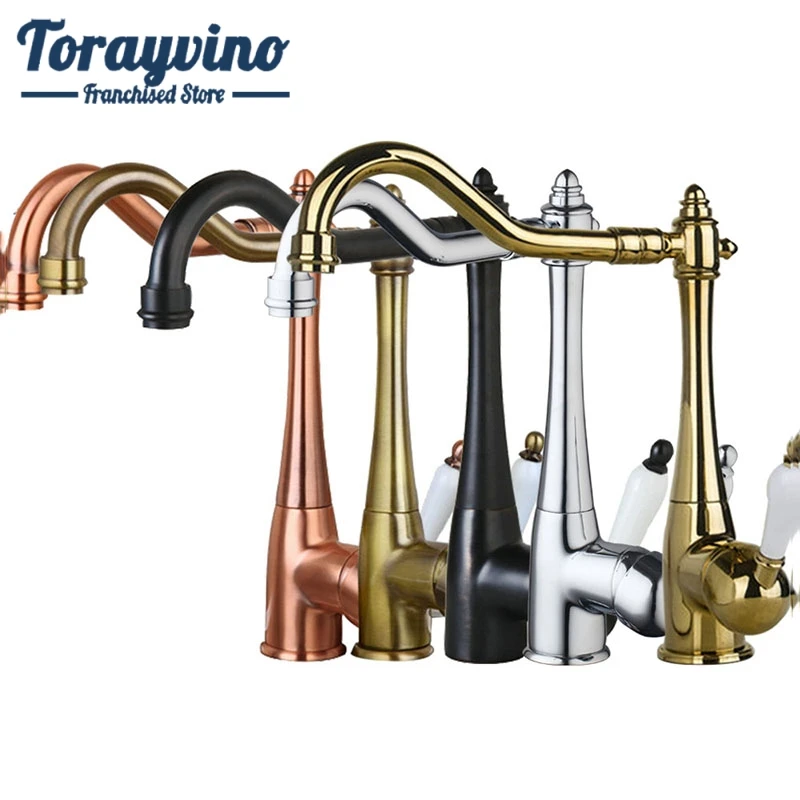 Kitchen Sink Faucet Mixer Taps  Antique Copper /Chrome / ORB / Gold Finish Swivel Faucet Deck Mounted Tap Hot & Cold Mixer