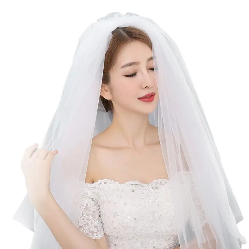 

Elegant Bridal Wedding Dress Veil Simple Double-layer Insert Comb Cover Short Veils Women Headdress Photography Accessories
