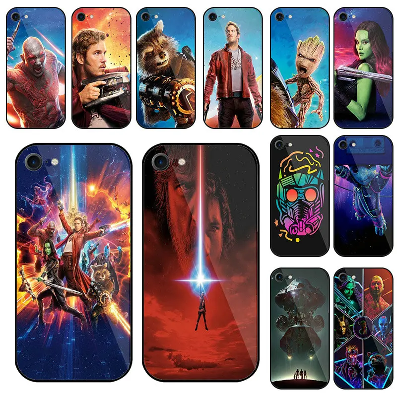 

Tempered Glass Phone Cases Cover for iPhone 5 5S SE 8 7 6 6S Plus X XR XS Max Bags Shell Guardians of Galaxys