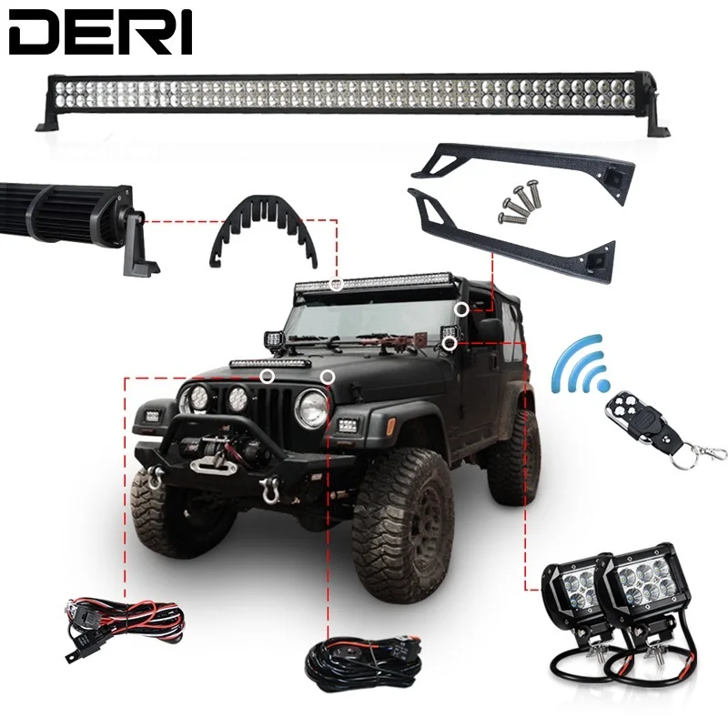 50 inch 288W Offroad LED Work Light Bar kit + Mount + Wireless Remote Controller + Bolts+Isolator For JEEP Wrangler YJ 1987-1995 photo