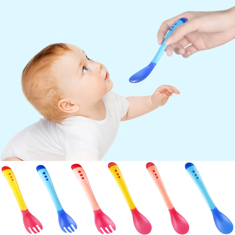 

Baby Soft Head Spoon Fork Feeding Spoon Heat Discoloration Spoon Thermochromic Fork