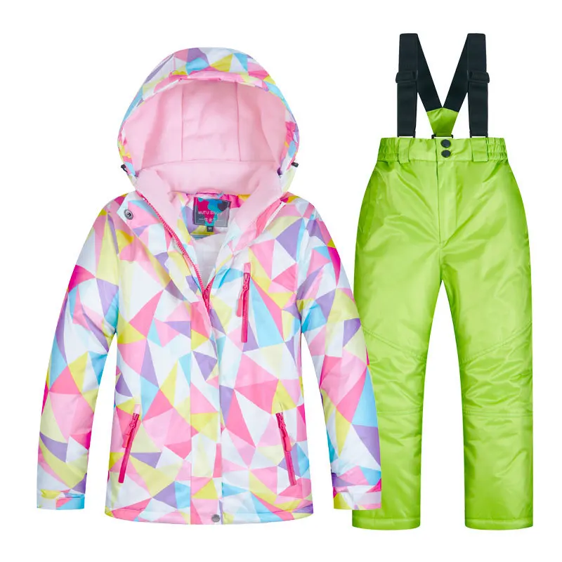 Зимний детский лыжный костюм ветрозащитная флисовая куртка для девочек-подростков+ комбинезон комплект одежды из 2 предметов, Детский Теплый зимний комбинезон, комплект для сноуборда