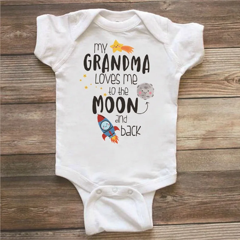 Детские Боди унисекс для детей от 0 до 24 месяцев, Одежда для младенцев летний с буквенным принтом и надписью «Grandma Loves Me To The Moon» детские комбинезоны