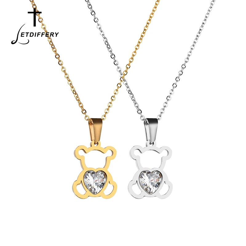 

Letdiffery Brand Zircon Bear Clavicular Chain Necklaces Stainless Steel Animal Pendnat Necklace For Children Gift