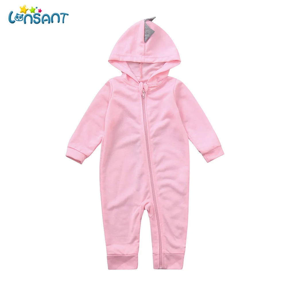 

LONSANT 2018 Cute Baby Girls Boys Rompers Infant Toddler Baby Girls Boys Dinosaur Hoodie Romper Zip Clothes Jumpsuit Long Sleeve