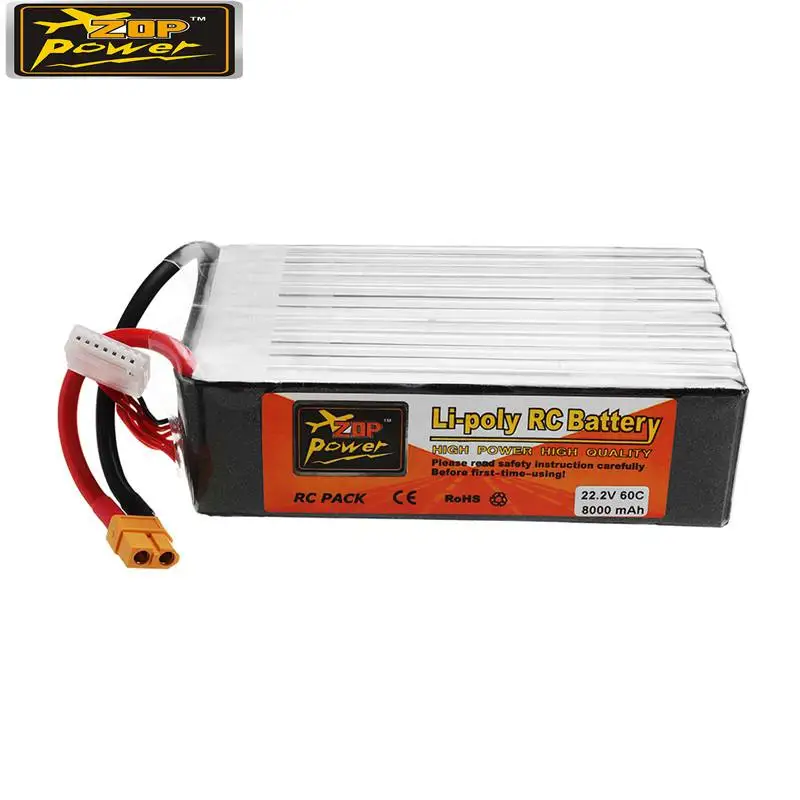 

ZOP POWER 22.2V 8000mAh 60C 6S Lipo Battery Rechargeable With XT60 Plug Connector For RC Model Multicopter Part Accs