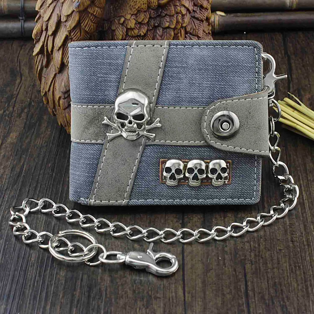 

Skull Punk Biker Casual Hasp Wallet Purse With Chain For Men Or Boy