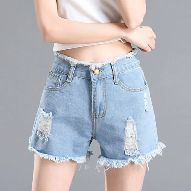 Plus Size S 5XL Jeans Shorts Loose Casual Ripped Women High Waist