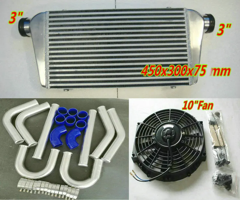 FMIC Universal Aluminum Intercooler for 450X300X70mm 3" In/Outlet 76mm Tube&Fin