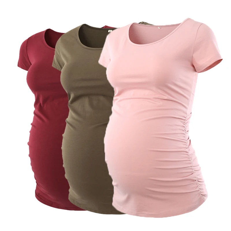 

Pack of 3pcs Maternity Clothes Ropa Embarazada Tee Shirt Tops Pregnancy T-Shirt Casual Flattering Side Ruching