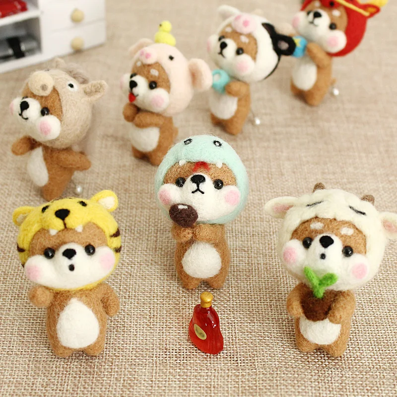 Non-Finished Felt Kit Handmade Animal Dragon Sheep Tiger Rabbit Mouse Doll Wool Felt Craft Needle Kit DIY at Home Giftkids needle felting kit wool felting kit