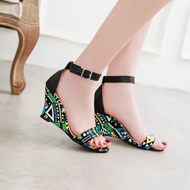 

2019 summer new fashion wedge heels women comfortable versatile color buckle high heels