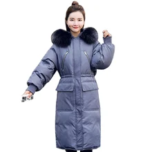 Зимние женские пуховики на утином пуху высокого качества с капюшоном и меховым воротником, теплые толстые длинные модные женские пуховики, большие размеры