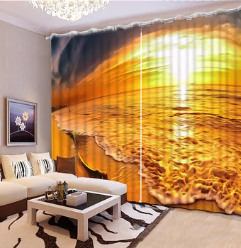 

Custom 3D Drapes sea waves Japanese and Korean Style Kitchen Curtains For Window Home Decor Hooks Polyester/Cotton Curtain