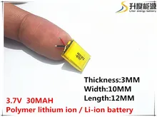 301012 3.7V 30mAh Rechargeable Lithium li Polymer Battery For bluetooth headset headphone Mp3 speaker mouse recorder 031012