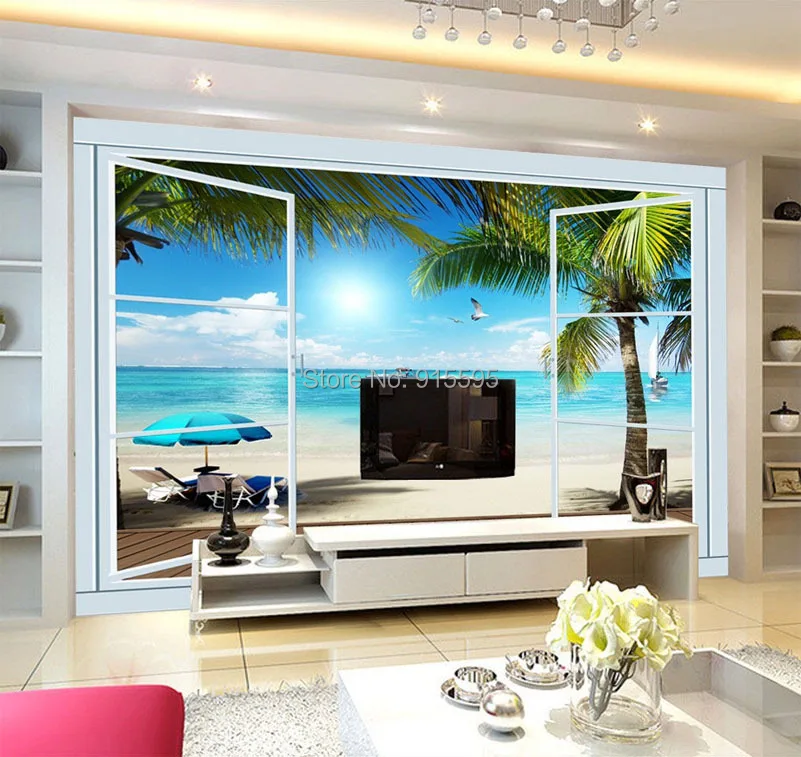 Пользовательские 3D фото обои современный минималистичный HD морской пейзаж Пляж МУРАЛ с Фламинго Гостиная ТВ стены домашний декор Настенные обои