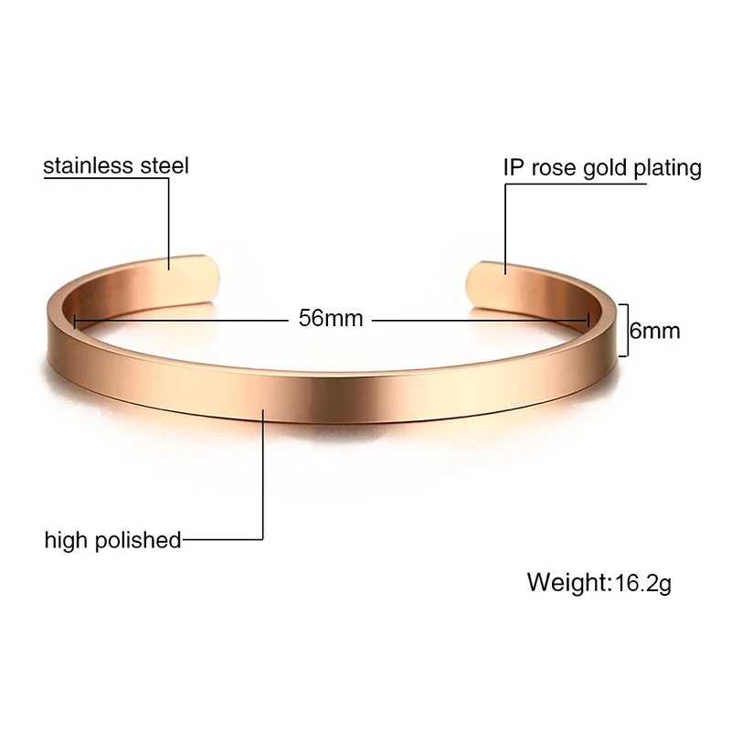 Индивидуальный Браслет-манжета из розового золота, вдохновляющий браслет, Открытый браслет из нержавеющей стали, штампованный женский браслет, Женские Ювелирные изделия