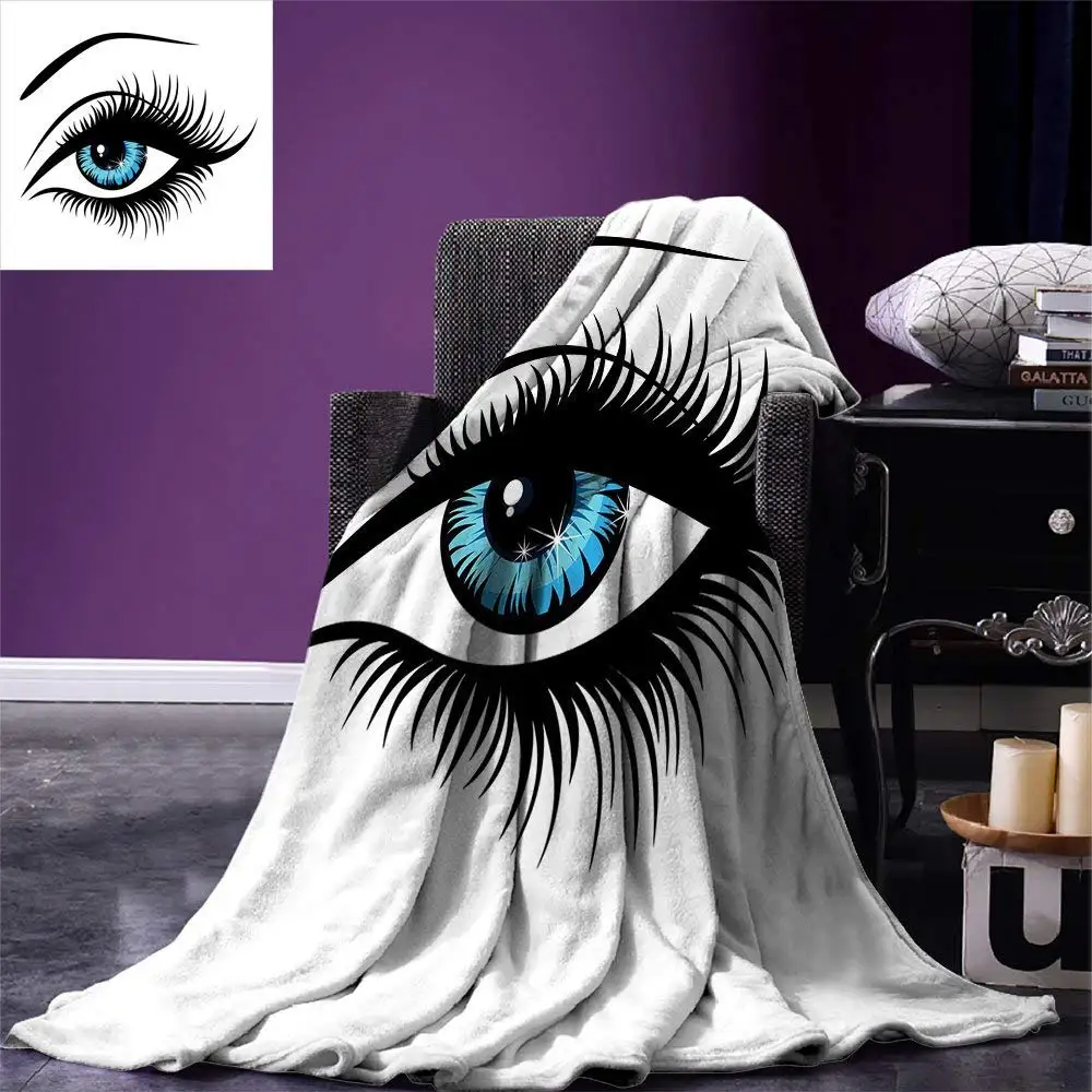 Одеяло для глаз Azure Blue Glance of a Woman in Cartoon Drawing style Youthful beauty Theme теплое фланелевое одеяло для кроватей
