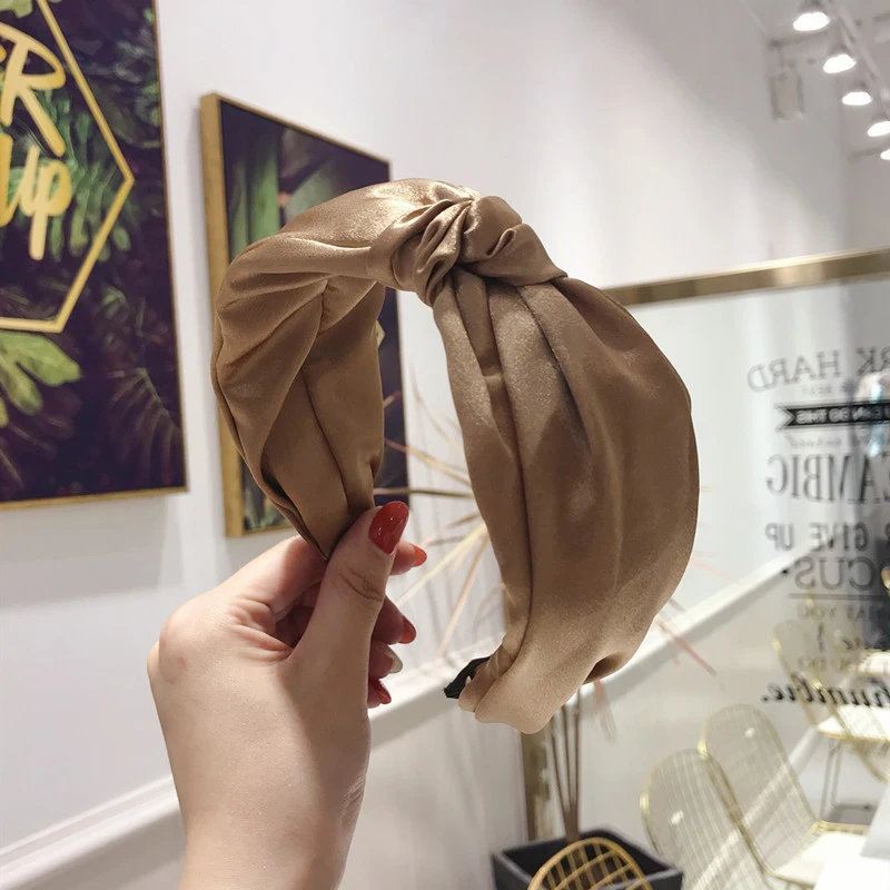 Temperament Solid Color Knotted Hair Bands for Women Double Layer Hairband Hair Bows for Girls Headband Flower Crown Head Wrap - Цвет: Шампанское