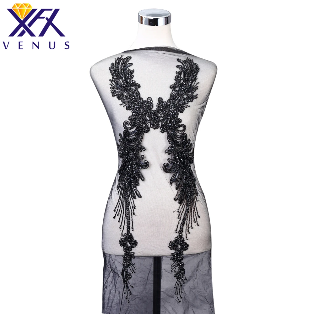 

XINFANGXIU Handsewing Lace Applique patches large Embroidery rhinestone Trims Appliques Patch for Wedding Dress Gown Costume