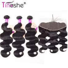 Tinashe Hair-mechones de pelo malayo con cierre, cabello humano Remy con encaje Frontal, mechones de ondas corporales con cierre Frontal
