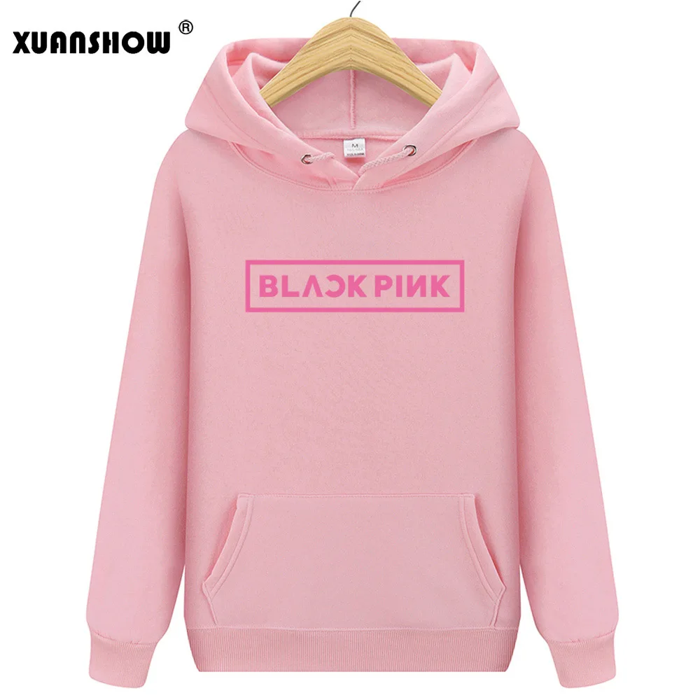 XUANSHOW New Autumn Winter Women's Hoody Sweatshirts BLACKPINK Kpop Casual Fleece Pullover Hoodies Mujer XXL - Цвет: Pink